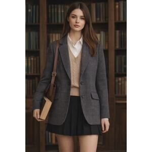 Pinko Prince of Wales Check Blazer Tweed Longline Jacket Size 10 NWOT Academia